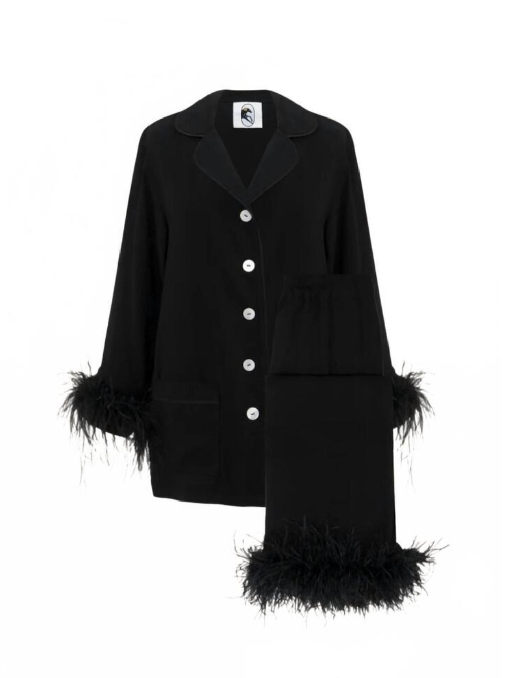 Sleeper Party Pajamas Set with Detachable Feathers in Black Size Medium